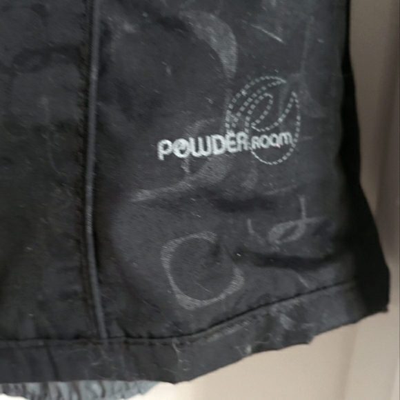 Powderoom Ride Harder Ski Pants Black Damask Pattern Semi Reflective W-M EUC - Picture 13 of 15